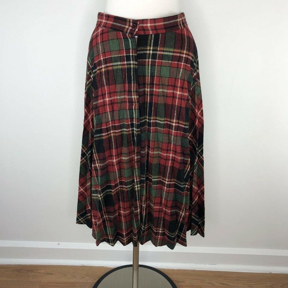 Vtg Catch Can Red Green Pleated Christmas Plaid Sk - Picture 3 of 8